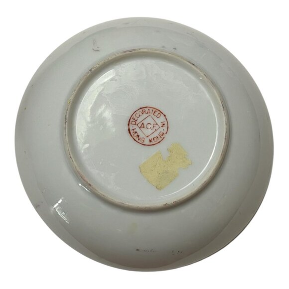 VTG ACF Hong Kong Famille Rose Style Floral Bowl Hand Painted Porcelain Gold Ena - Picture 3 of 3